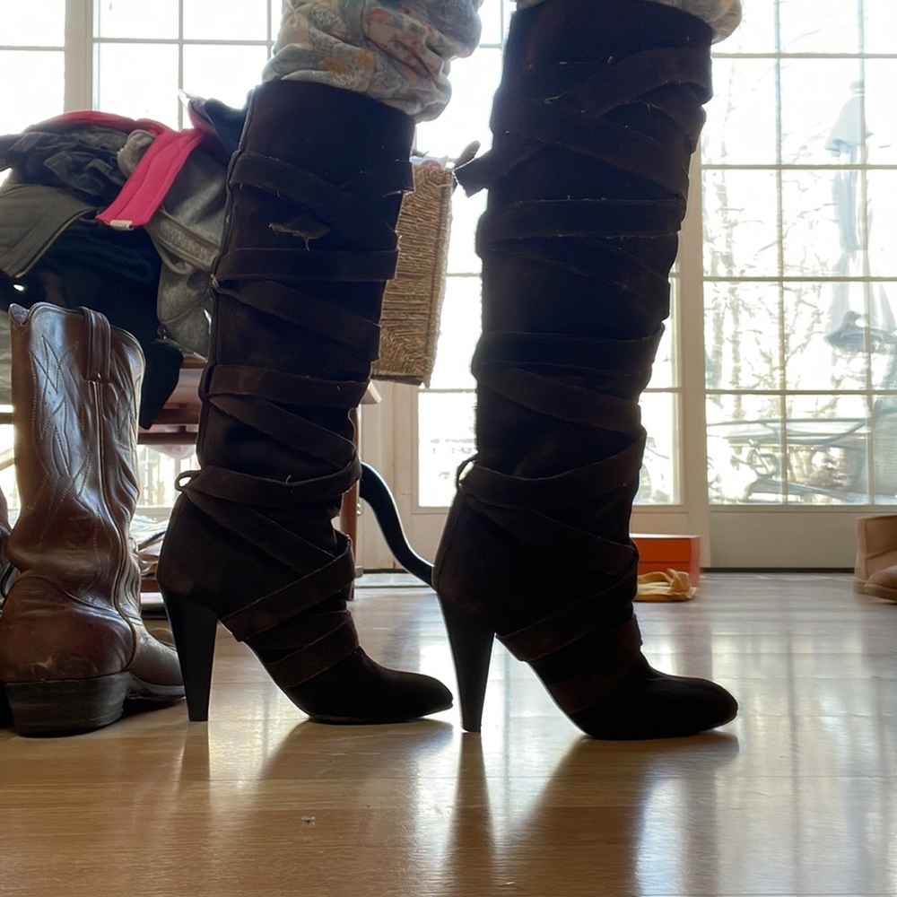 Missoni Brown Suede Strappy Knee High Heeled Boots - Picture 3 of 8